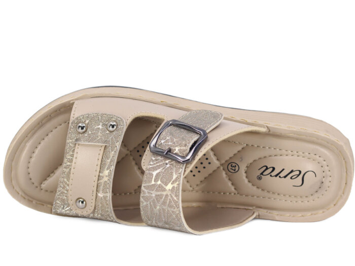 Serra Zenne 8001-1 Simli Tokalı Dikişli Kutulu Günlük Terlik Krem - 2