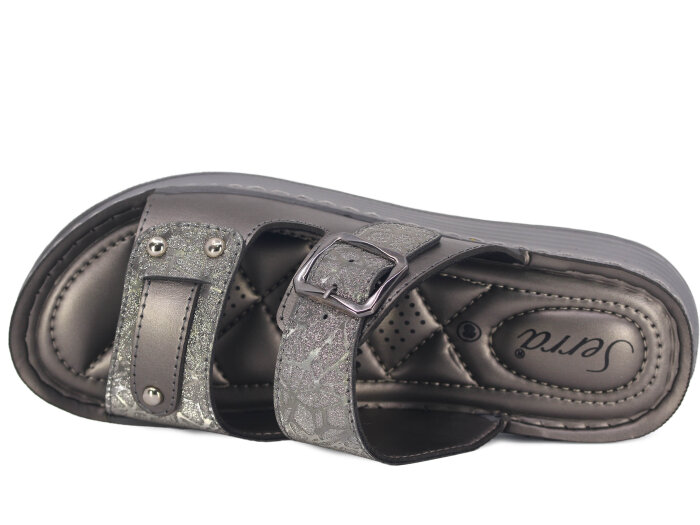 Serra Zenne 8001-1 Simli Tokalı Dikişli Kutulu Günlük Terlik Platin - Serra (1)