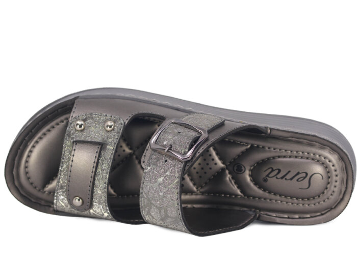 Serra Zenne 8001-1 Simli Tokalı Dikişli Kutulu Günlük Terlik Platin - 2