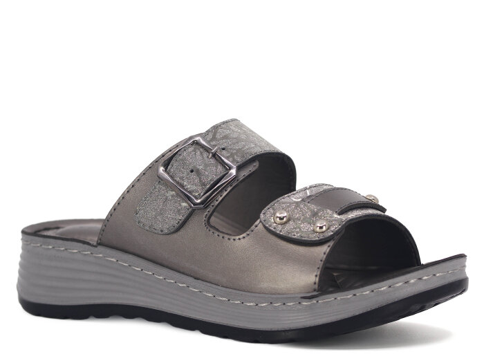 Serra Zenne 8001-1 Simli Tokalı Dikişli Kutulu Günlük Terlik Platin - Serra