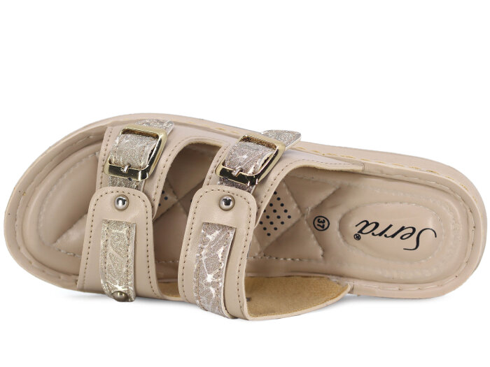 Serra Zenne 8002-1 Simli Çift Toka Dikişli Kutulu Günlük Terlik Krem - Serra (1)