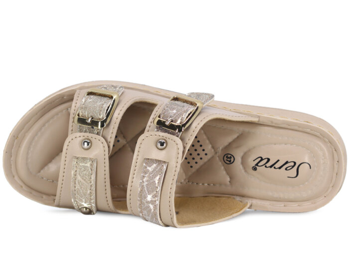 Serra Zenne 8002-1 Simli Çift Toka Dikişli Kutulu Günlük Terlik Krem - 2