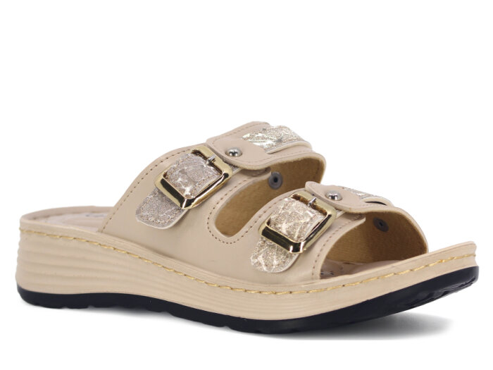 Serra Zenne 8002-1 Simli Çift Toka Dikişli Kutulu Günlük Terlik Krem - 1