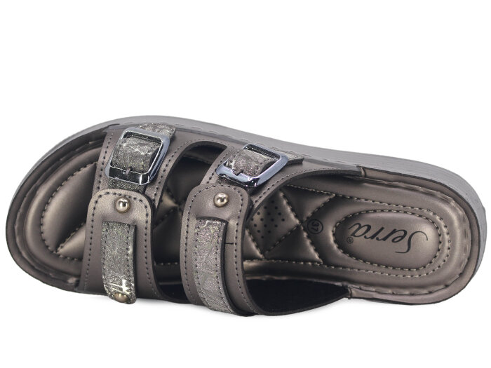 Serra Zenne 8002-1 Simli Çift Toka Dikişli Kutulu Günlük Terlik Platin - Serra (1)