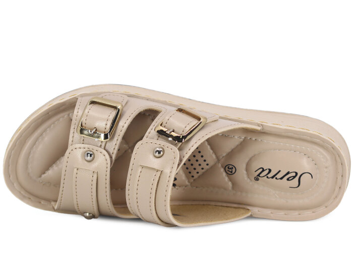 Serra Zenne 8002 Çift Toka Dikişli Kutulu Günlük Terlik Krem - Serra (1)