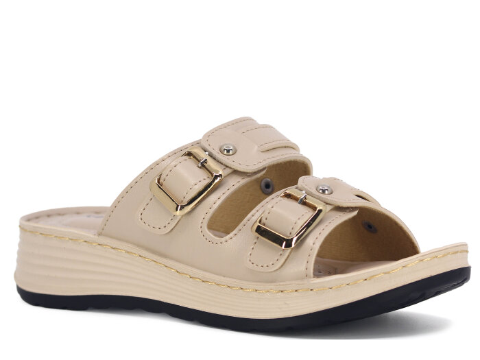 Serra Zenne 8002 Çift Toka Dikişli Kutulu Günlük Terlik Krem - Serra