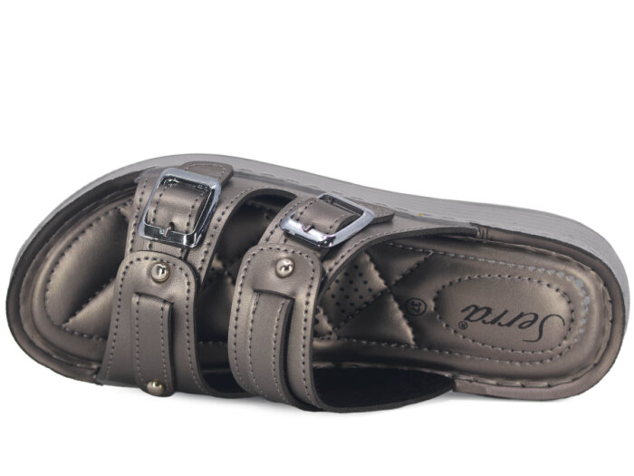 Serra Zenne 8002 Çift Toka Dikişli Kutulu Günlük Terlik Platin - 2