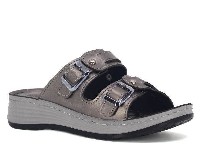 Serra Zenne 8002 Çift Toka Dikişli Kutulu Günlük Terlik Platin - Serra