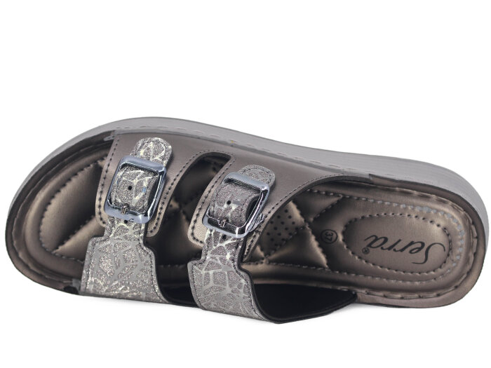 Serra Zenne 8003-1 Simli Çift Toka Dikişli Kutulu Günlük Terlik Platin - Serra (1)