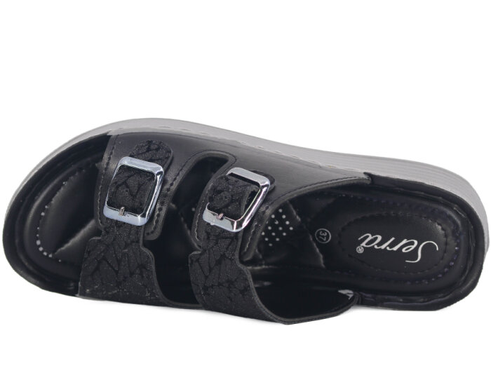 Serra Zenne 8003-1 Simli Çift Toka Dikişli Kutulu Günlük Terlik Siyah - 2