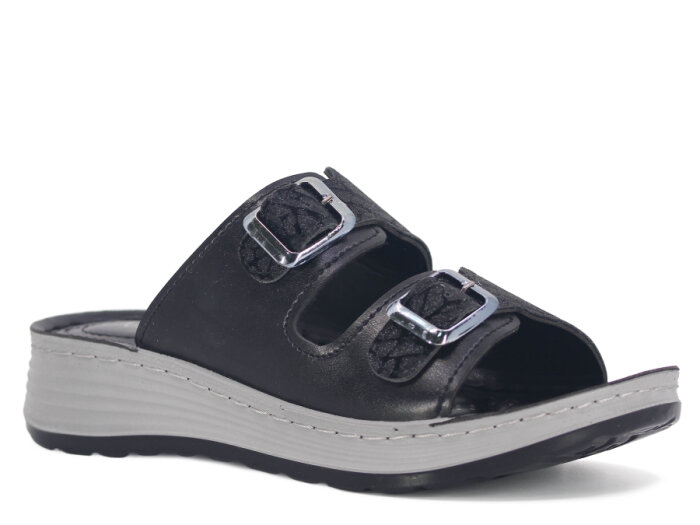 Serra Zenne 8003-1 Simli Çift Toka Dikişli Kutulu Günlük Terlik Siyah - 1