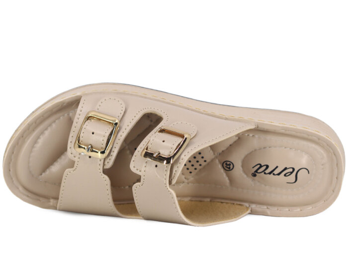 Serra Zenne 8003 Çift Toka Dikişli Kutulu Günlük Terlik Krem - 2