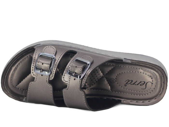 Serra Zenne 8003 Çift Toka Dikişli Kutulu Günlük Terlik Platin - Serra (1)