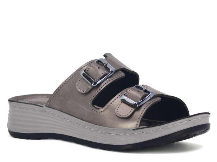 Serra Zenne 8003 Çift Toka Dikişli Kutulu Günlük Terlik Platin - 1