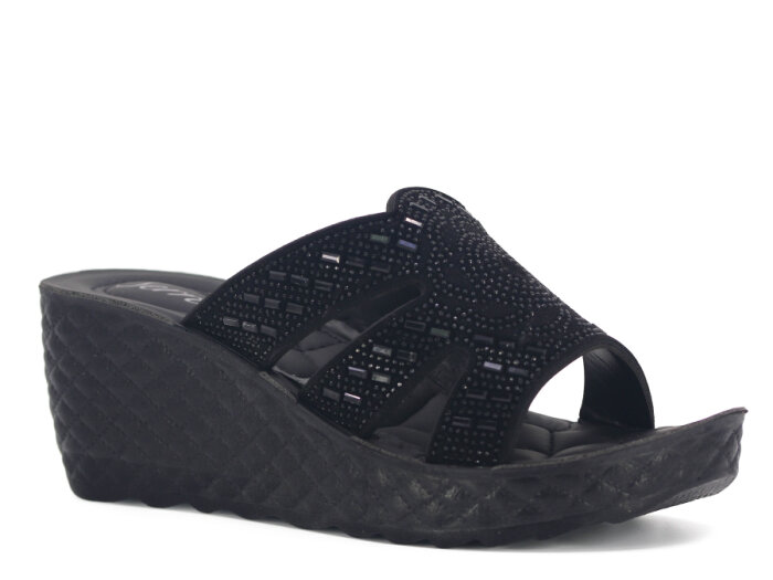 Serra Zenne 914 Taşlı Enj. Yüksek Kutulu Günlük Terlik Siyah - 1