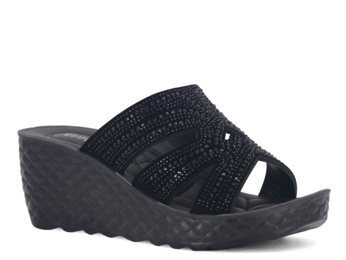 Serra Zenne 918 Taşlı Enj. Yüksek Kutulu Günlük Terlik Siyah - 1