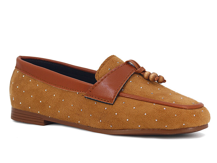 Sıla Zenne A-51 Taşlı Babet Ayakkabı Taşlı Taba - Sıla