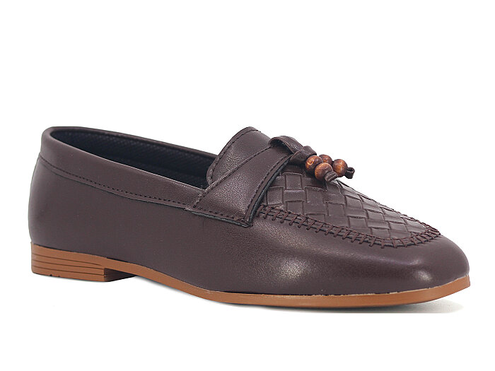 Sıla Zenne A-53 Boncuklu Babet Ayakkabı Kahve - Sıla