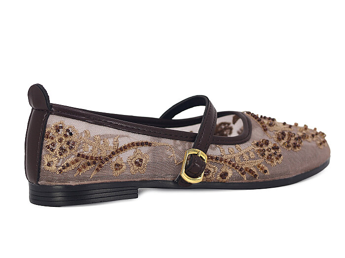 Sıla Zenne Z-1 Boncuk Babet Ayakkabı Kahve - 3