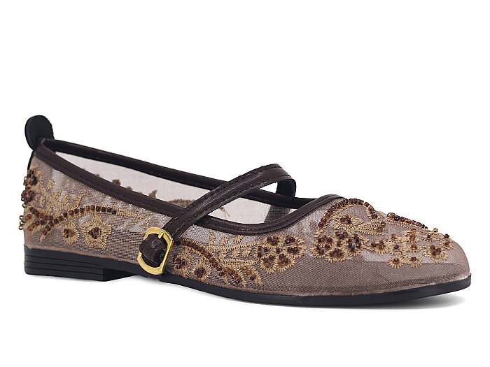 Sıla Zenne Z-1 Boncuk Babet Ayakkabı Kahve - Sıla