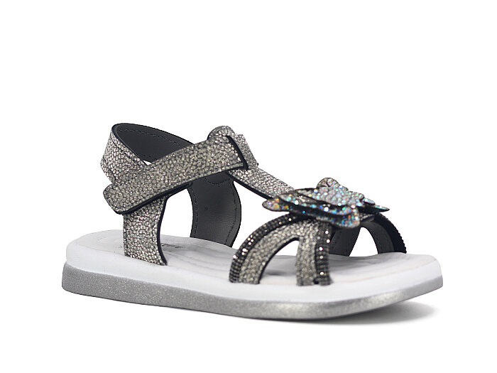 SLC Filet 1124-F Cırtlı Taşlı Kutulu Sandalet Platin - 1