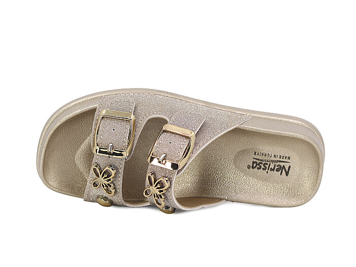 SLC Filet 921-F Çift Toka Taşlı Kutulu Günlük Terlik Altın - SLC (1)