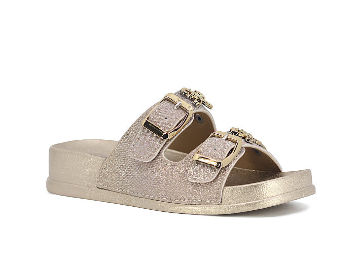 SLC Filet 921-F Çift Toka Taşlı Kutulu Günlük Terlik Altın - SLC