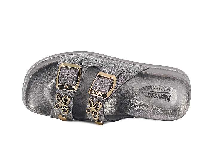 SLC Filet 921-F Çift Toka Taşlı Kutulu Günlük Terlik Platin - SLC (1)