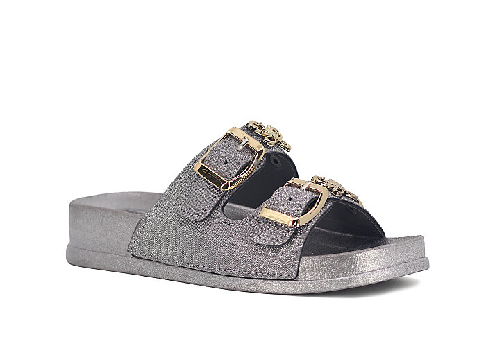 SLC Filet 921-F Çift Toka Taşlı Kutulu Günlük Terlik Platin - 1