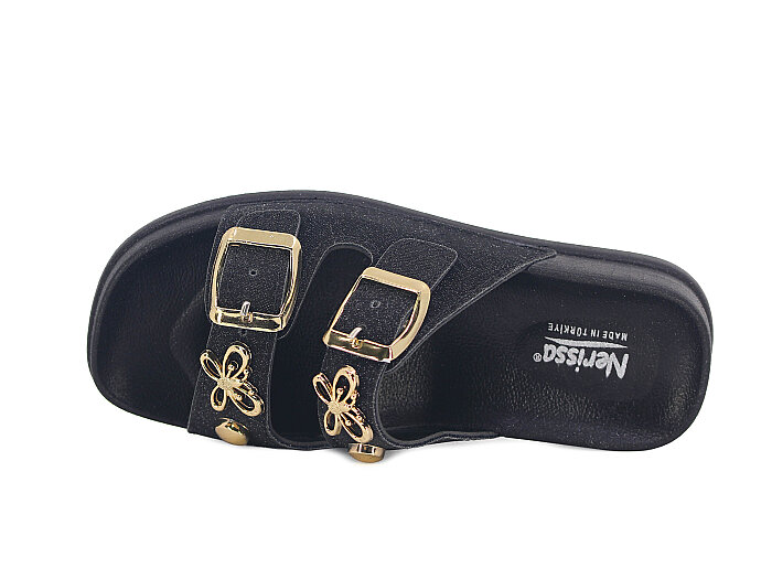 SLC Filet 921-F Çift Toka Taşlı Kutulu Günlük Terlik Siyah - SLC (1)