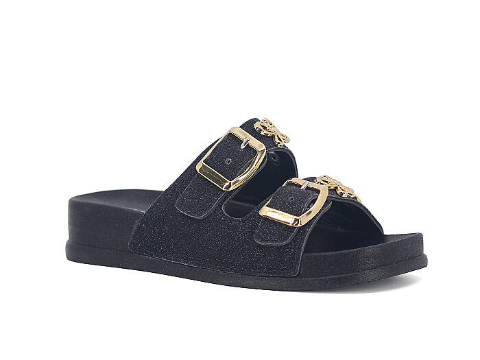 SLC Filet 921-F Çift Toka Taşlı Kutulu Günlük Terlik Siyah - SLC