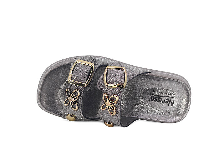 SLC Patik 821-P Çift Toka Taşlı Kutulu Günlük Terlik Platin - 2