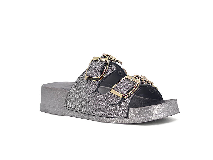 SLC Patik 821-P Çift Toka Taşlı Kutulu Günlük Terlik Platin - SLC