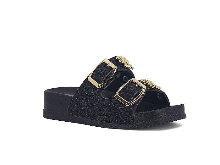 SLC Patik 821-P Çift Toka Taşlı Kutulu Günlük Terlik Siyah - SLC