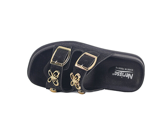 SLC Patik 821-P Çift Toka Taşlı Kutulu Günlük Terlik Siyah - SLC (1)