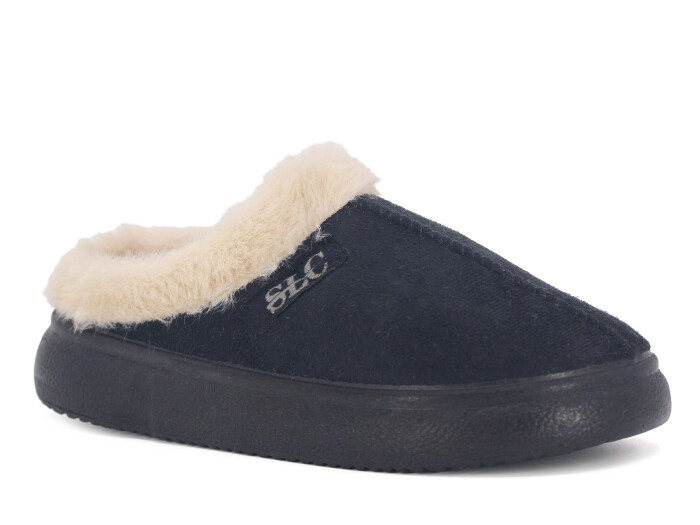 SLC Zenne 1223 Kürklü Gondol Ev Terliği Siyah - SLC