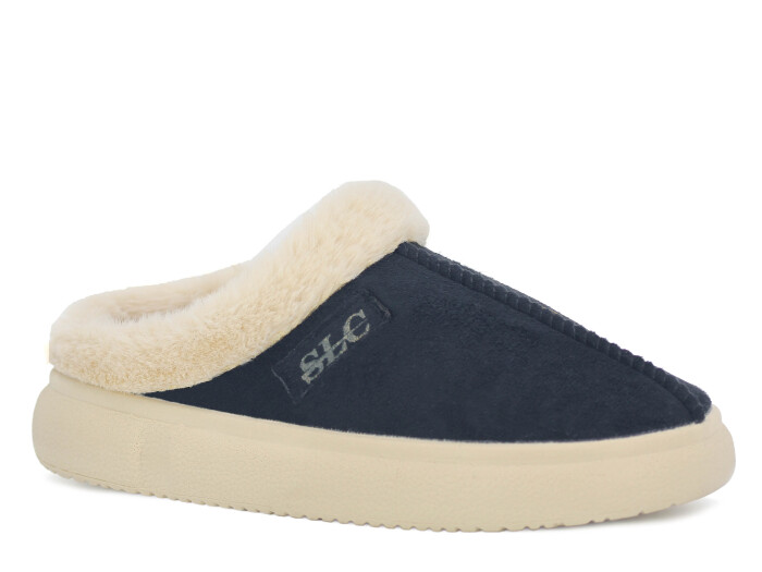 SLC Zenne 1223 Kürklü Gondol Ev Terliği Siyah - Krem - 1