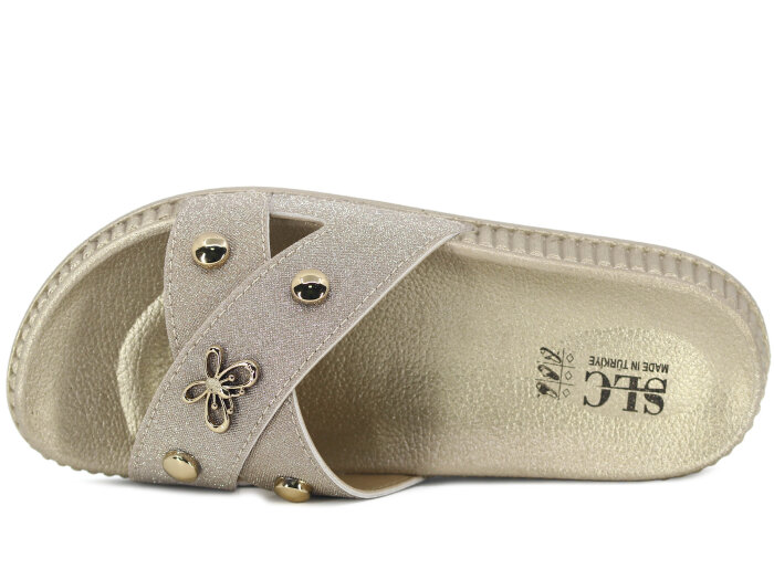 SLC Zenne 8531 Çapraz Simli Kelebekli Kutulu Günlük Terlik Altın - SLC (1)