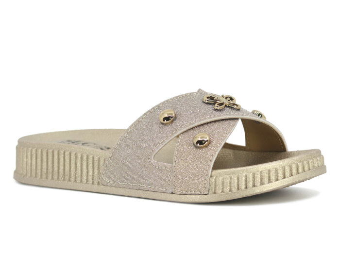 SLC Zenne 8531 Çapraz Simli Kelebekli Kutulu Günlük Terlik Altın - 1