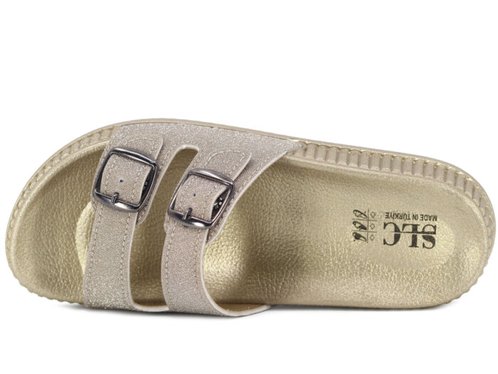 SLC Zenne 8532 Çift Toka Simli Kutulu Günlük Terlik Altın - 2