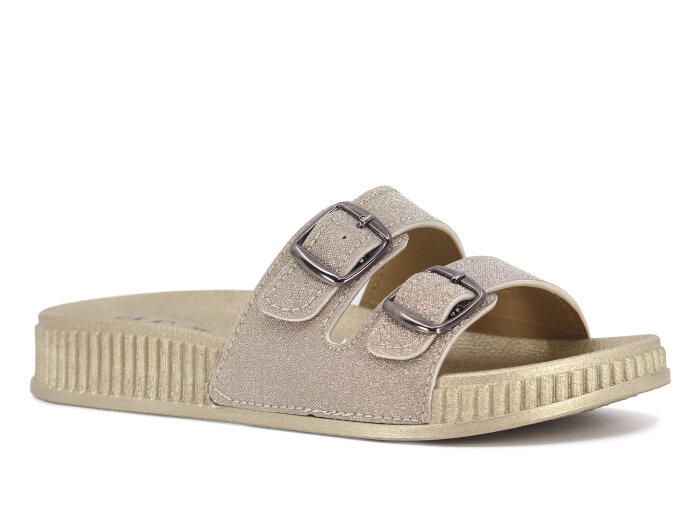 SLC Zenne 8532 Çift Toka Simli Kutulu Günlük Terlik Altın - SLC