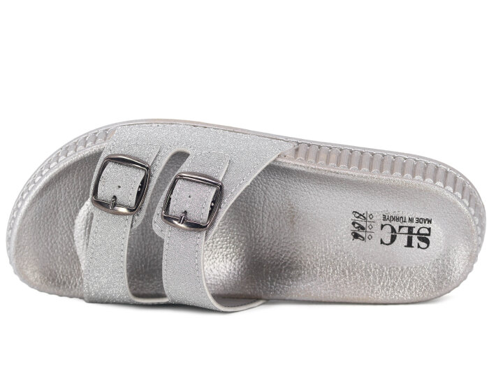 SLC Zenne 8532 Çift Toka Simli Kutulu Günlük Terlik Gümüş - SLC (1)