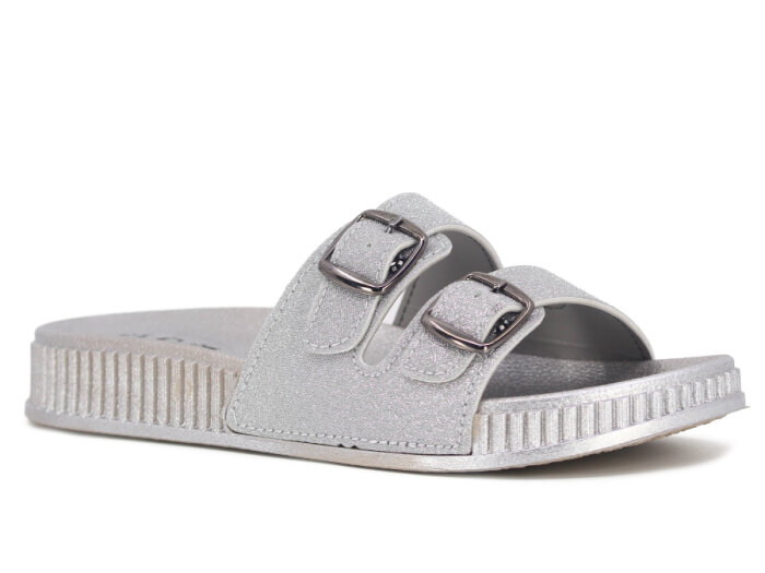 SLC Zenne 8532 Çift Toka Simli Kutulu Günlük Terlik Gümüş - 1