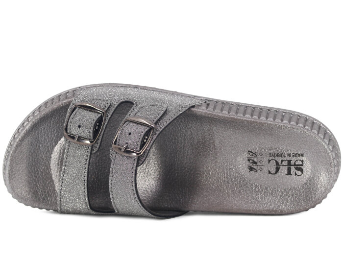 SLC Zenne 8532 Çift Toka Simli Kutulu Günlük Terlik Platin - SLC (1)