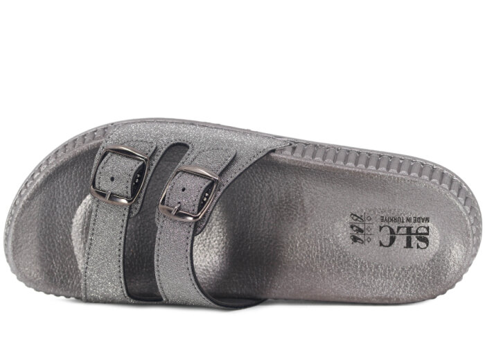 SLC Zenne 8532 Çift Toka Simli Kutulu Günlük Terlik Platin - 2