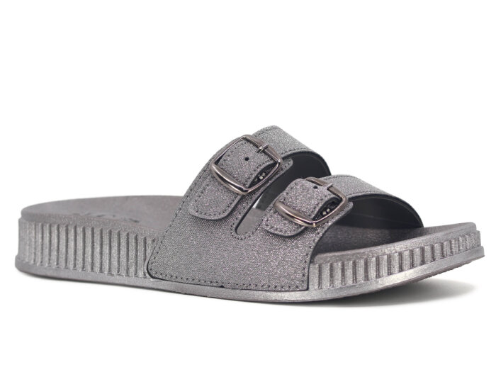 SLC Zenne 8532 Çift Toka Simli Kutulu Günlük Terlik Platin - 1