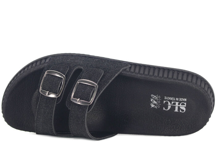 SLC Zenne 8532 Çift Toka Simli Kutulu Günlük Terlik Siyah - SLC (1)