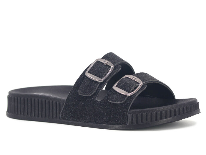 SLC Zenne 8532 Çift Toka Simli Kutulu Günlük Terlik Siyah - SLC