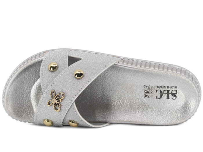 SLC Zenne 8531 Çapraz Simli Kelebekli Kutulu Günlük Terlik Gümüş - SLC (1)