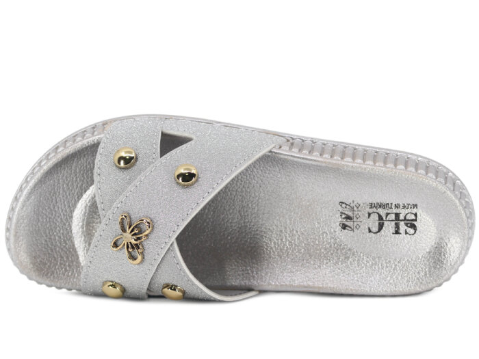 SLC Zenne 8531 Çapraz Simli Kelebekli Kutulu Günlük Terlik Gümüş - 2